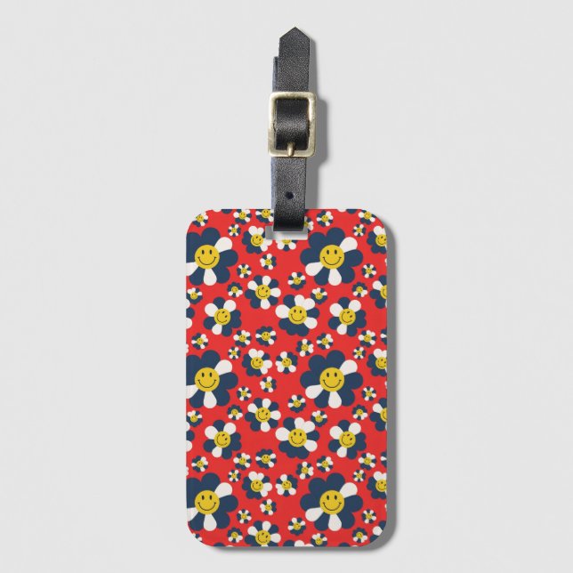 Retro Patriot Smiley Face Luggage Tag (Front Vertical)