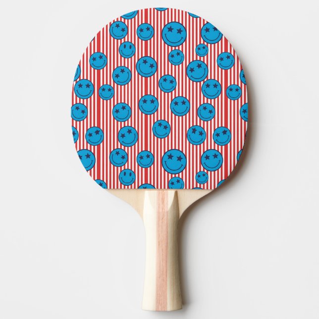 Retro Patriot Smiley Face Ping Pong Paddle (Front)