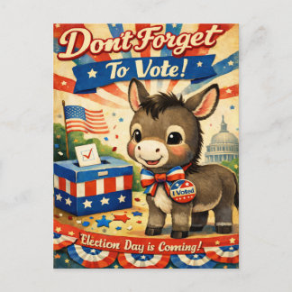 Retro Patriotic Donkey Postcard