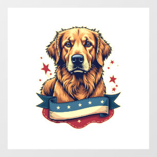 Retro Patriotic Golden Retriever Engraving Tee 4