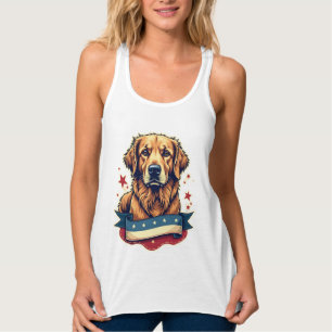 Retro Patriotic Golden Retriever Engraving Tee 4