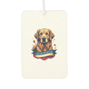Retro Patriotic Golden Retriever Engraving Tee 4 Car Air Freshener