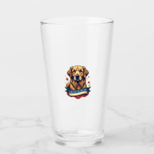 Retro Patriotic Golden Retriever Engraving Tee 4 Glass