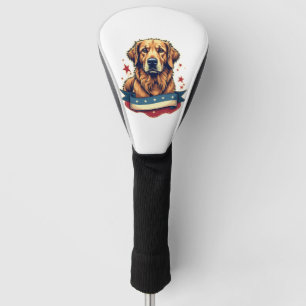 Retro Patriotic Golden Retriever Engraving Tee 4 Golf Head Cover