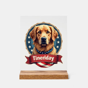 Retro Patriotic Golden Retriever Engraving Tee Acrylic Sign