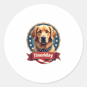 Retro Patriotic Golden Retriever Engraving Tee Classic Round Sticker
