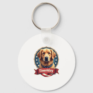 Retro Patriotic Golden Retriever Engraving Tee Key Ring