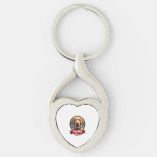 Retro Patriotic Golden Retriever Engraving Tee Key Ring