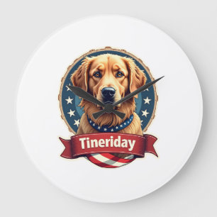 Retro Patriotic Golden Retriever Engraving Tee Large Clock