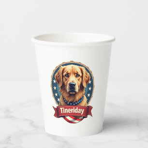 Retro Patriotic Golden Retriever Engraving Tee Paper Cups