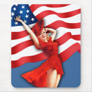Retro Patriotic Pin-up Girl Mouse Pad