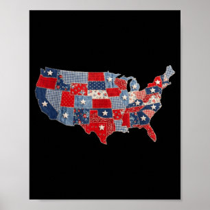Retro patriotic usa map patchwork vintage america poster