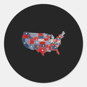 Retro patriotic usa map patchwork vintage americaR Classic Round Sticker