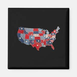 Retro patriotic usa map patchwork vintage americaR Magnet
