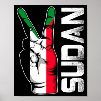 Retro Patriotic Victory Sudan Flag Fingers Poster