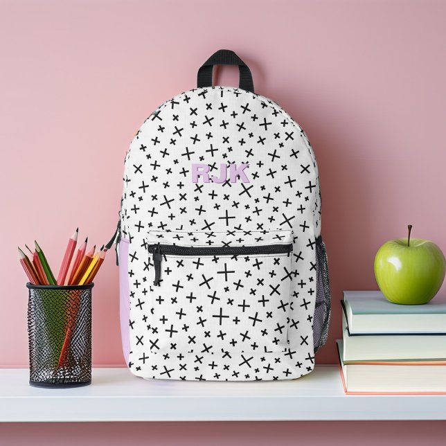 Retro Pattern and Lavender Monogram Personalised Printed Backpack (Creator Uploaded)