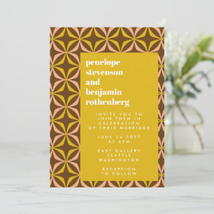 Retro Pattern Bold Typography Yellow Wedding  Invitation