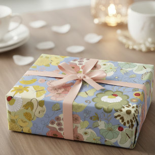 Retro Pattern Botanical Wrapping Paper Sheets