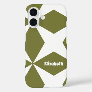 Retro Pattern Custom Name Monogram Classic Green iPhone 16 Case