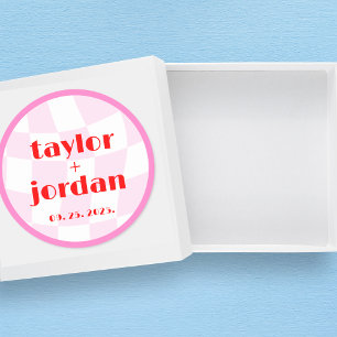 Retro Pattern Disco Bold Typography Pink Red Classic Round Sticker