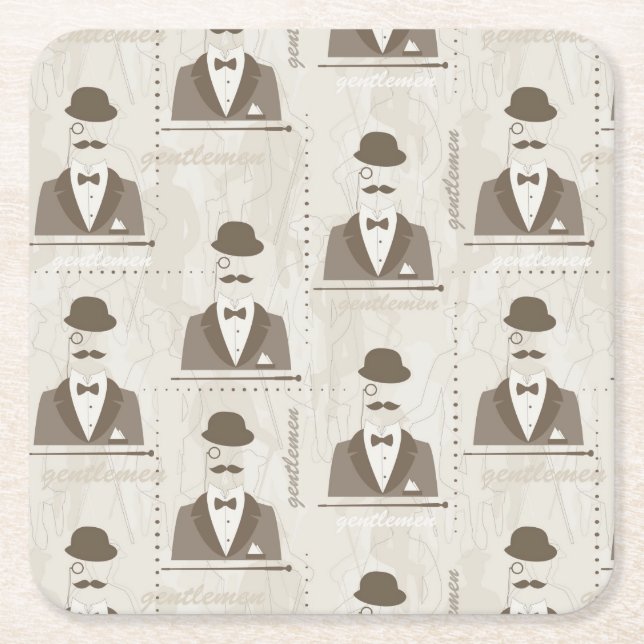 Retro pattern for man square paper coaster (Front)