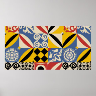 Retro pattern from bright simple geometric shapes  poster