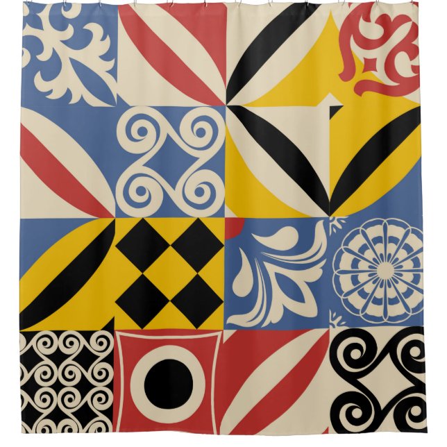 Retro pattern from bright simple geometric shapes  shower curtain (Front)