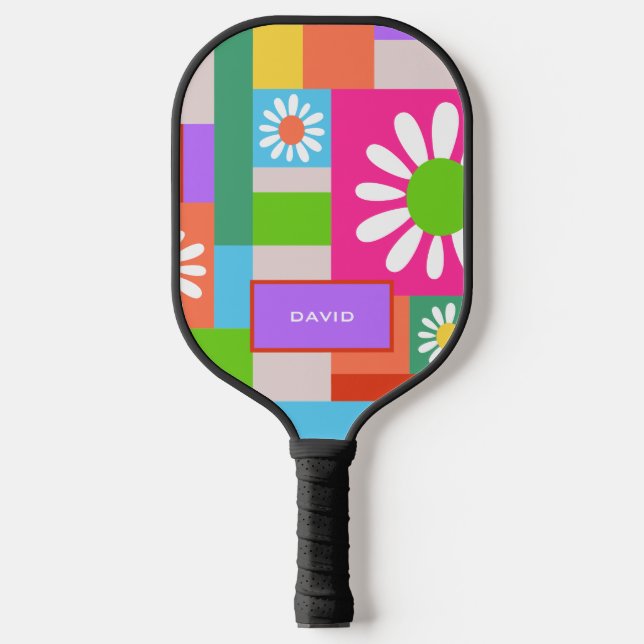 Retro Pattern geometric square shapes  Pickleball Paddle (Front)