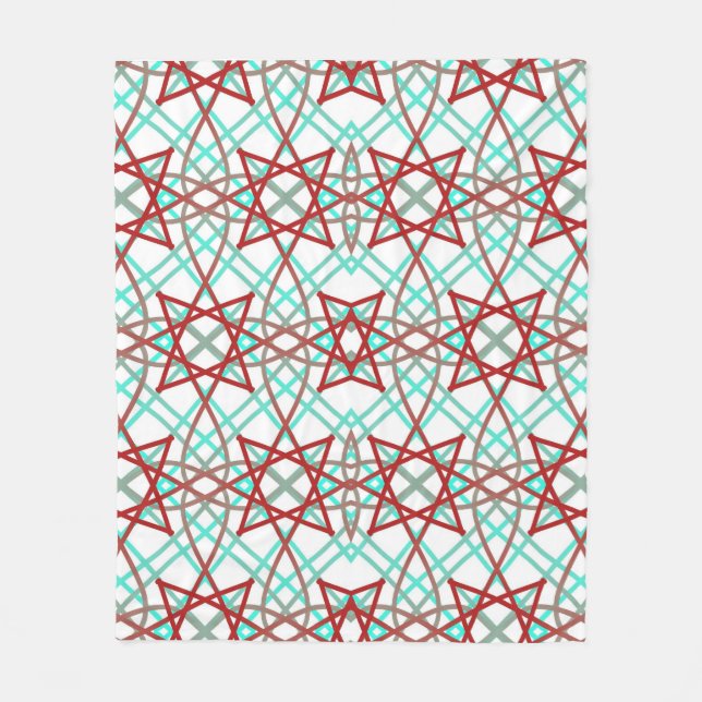 Retro Pattern In Red, White And Turquoise. Fleece Blanket (Front)