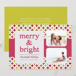 Retro Pattern Merry and Bright Christmas Photo Holiday Card