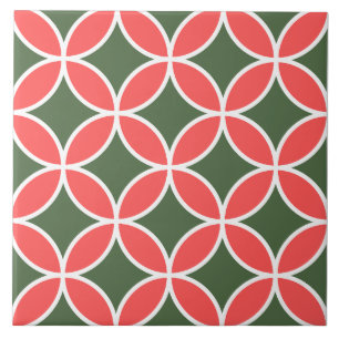 Retro pattern mid century floral green and pink tile