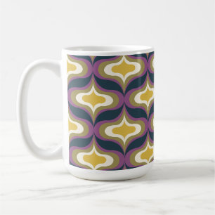 Retro Pattern Navy Green Yellow White Coffee Mug