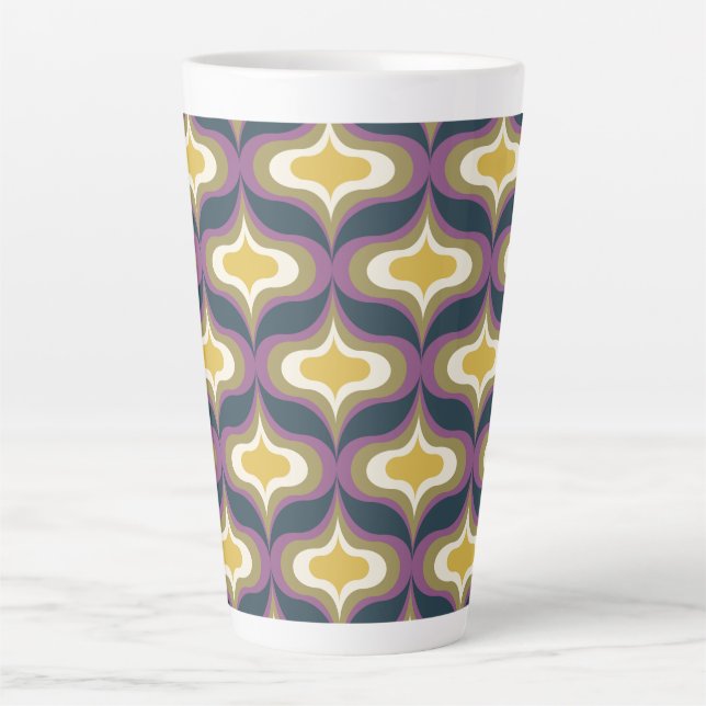 Retro Pattern Navy Green Yellow White Latte Mug (Front)