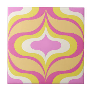 Retro Pattern Pink Green White Ceramic Tile