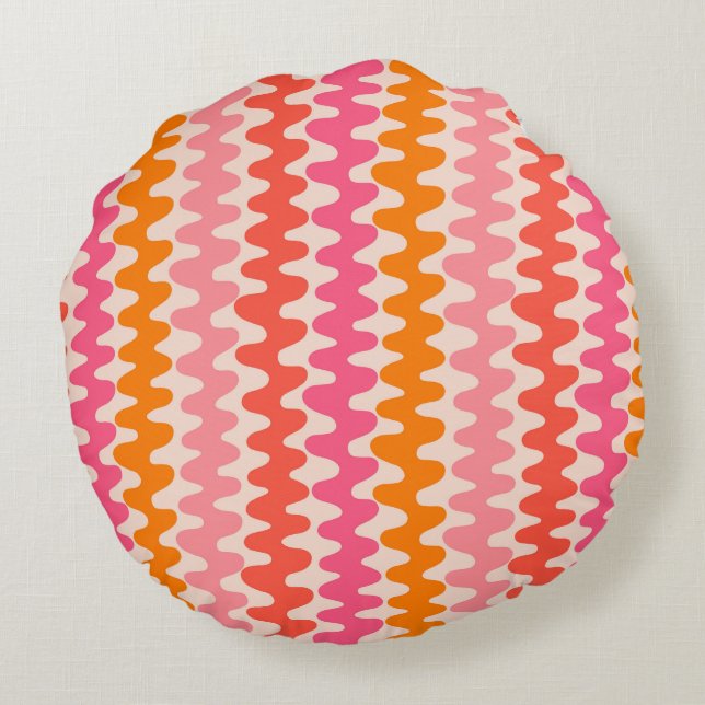 Retro pattern pink & orange round cushion (Back)