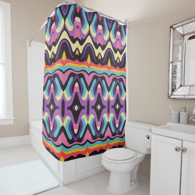 Retro Pattern Shower Curtain (In Situ)