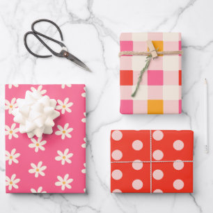 Retro Pattern Simple Minimalist Boho Chic Colourfu Wrapping Paper Sheet