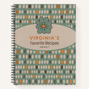 Retro Pattern Teal Flower Recipe Notebook