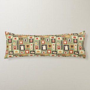 Retro pattern with kitchen dishes for breakfast body cushion