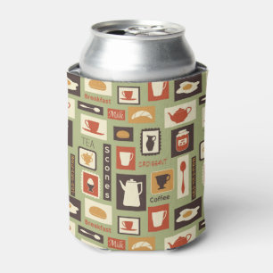 Retro pattern with kitchen dishes for breakfast can cooler