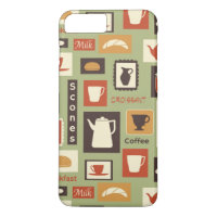 Retro pattern with kitchen dishes for breakfast