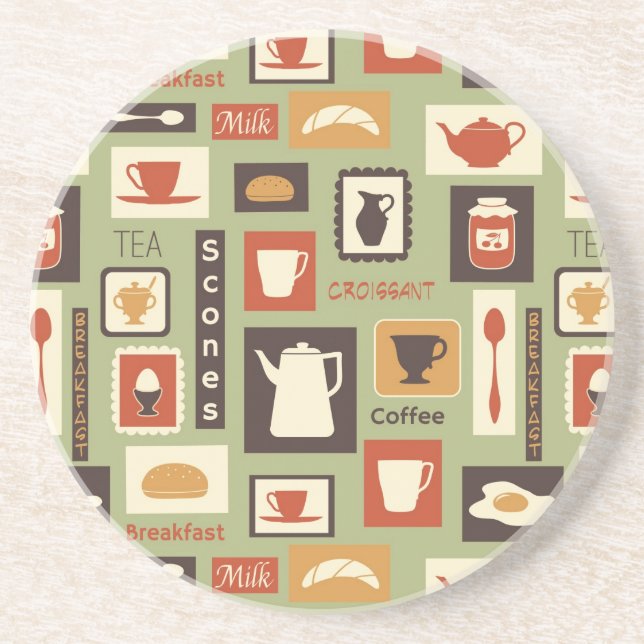 Retro pattern with kitchen dishes for breakfast coaster (Front)