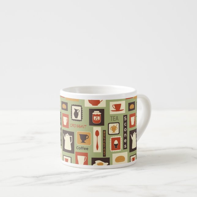 Retro pattern with kitchen dishes for breakfast espresso cup (Front Right)