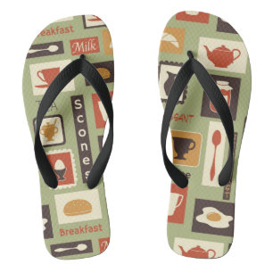 Retro pattern with kitchen dishes for breakfast jandals
