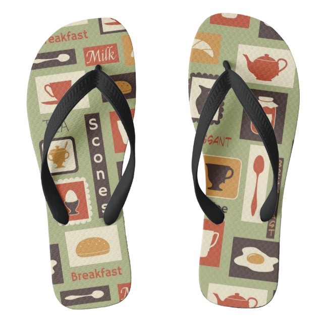 Retro pattern with kitchen dishes for breakfast jandals (Footbed)