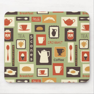 Retro pattern with kitchen dishes for breakfast mouse pad