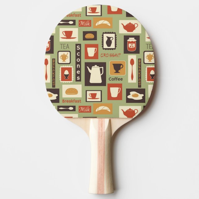 Retro pattern with kitchen dishes for breakfast ping pong paddle (Front)