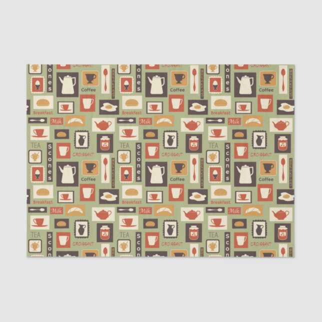 Retro pattern with kitchen dishes for breakfast tissue paper (Front)