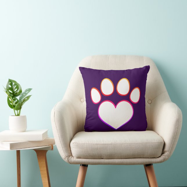 Retro Paw Print with Heart  Cushion (Chair)