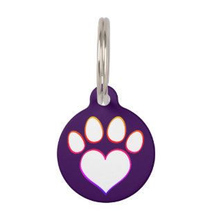 Retro Paw Print with Heart  Pet Tag